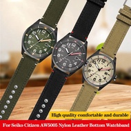 20mm Nylon Leather Bottom Watchband for Citizen Eco-Drive AW5005 Timex Seiko Green Casual Waterproof