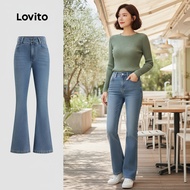 Lovito Women's Casual Plain Washed Denim Pants L132ED224