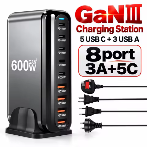 600W USB C Charger,8-Port PD 140W USB C Charging Station GaN III Fast Charging