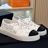 Chanel 23b牛皮小白鞋球鞋山茶花圖案37碼