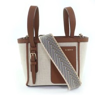 Valextra WBSF0086733 帆布和皮革迷你水桶包，兩用手提包/單肩包，米色/ブラウン，帶防塵袋，意大利製造，成色極佳。