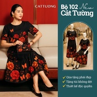 Middle-aged designed dress with luxurious patterns, gift for grandmother and mother CT102 - Cat Tuon
