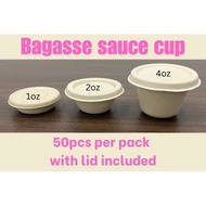 50pcs Bagasse Sugarcane Sauce Cup with Lid 1oz/2oz/4oz