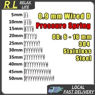 【RL】 0.9mm Pressure Springs Wired d 0.9mm OD 6/7/8/9/10/11/12/13/14/15/16mm Length 5-50 Compression 