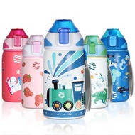 Fjbottle Kids Bottle Stainless Steel 400ml,1-Click Opening, BPA-Free Leak-proof Thermos Bottle, Cart