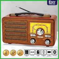 【NEW】 Portable Wooden Classic Radio FM Rechargeable Speaker Wireless Bluetooth Bass USB TF AUX IN MP