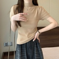Short Sleeve Knit Top - Knit Turtleneck Top (A215) - adam san Smooth Knit Top