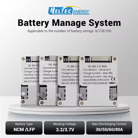 Heltec lifepo4 bms 24v 6s bms 7s8s 10S li ion balanced 18650 30A 50A 60A 80A lithium battery protetc