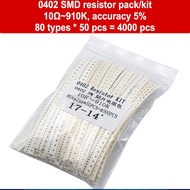 0402 SMD resistor pack/kit, 10ohm~910K, accuracy 5%, 80 types * 50 pcs = 4000 pcs, for produce sampl