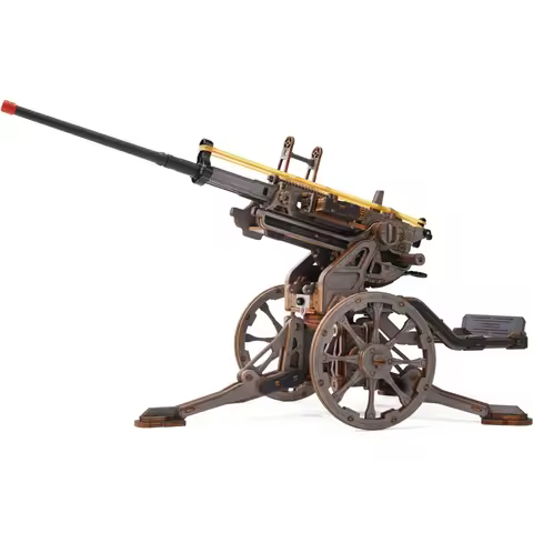 ROBOTIME ROKR Anti-Aircraft Gun 3D Wooden Puzzle 1:8 Scale Mechanical Model with Adjustable Aim Reco