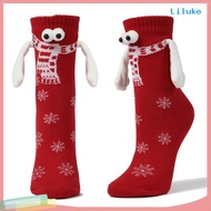 [LK] 2 Pairs Fun ic Couple Socks Christmas Soft Comfortable Hold Hands Eye Design Elastic Socks