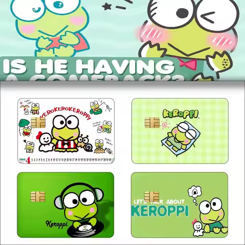 K-keroppi Anime Cartoon Bear Skin Sticker Film Tape Case for Big Credit Debit Card Front Side