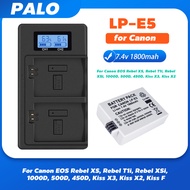 PALO 1800mAh LPE5 LPE5 LP-E5 แบตเตอรี่ + LCD Dual USB Charger สำหรับ Canon EOS Rebel XS, Rebel T1i, 