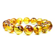 【正佳珠寶】花珀 頂級金透花珀 12.8-13.2mm 金花珀手珠