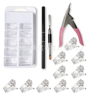 Set Sambungan Kuku 10 Klip Kristal Pen Penanggal Gam Gunting Kuku Lurus Kotak Putih Kecil Petua Kuku