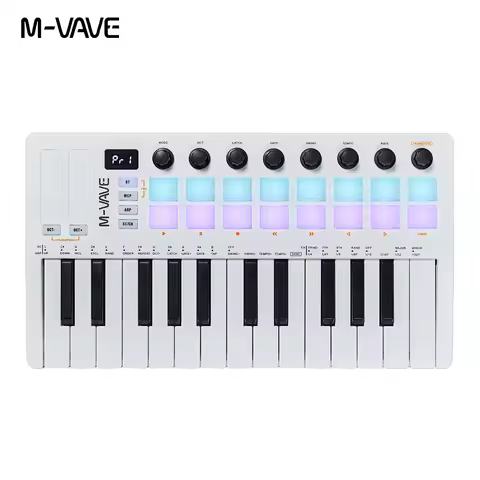 M-VAVE SMK-25 II 25 Key Bluetooth MIDI Keyboard Controller with 16 RGB Pads, Rechargeable Wireless S