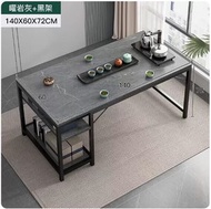 ONE - 鐵藝傢具 岩板桌 電腦桌 會議枱 餐桌 泡茶桌【單桌+升級款】岩灰+黑架140x60x72cm