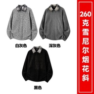 OH969 #(260g Chenille Fireworks Diagonal) Fake Two-Piece POLO Collar Sweatshirt M-3XL (Support Billi