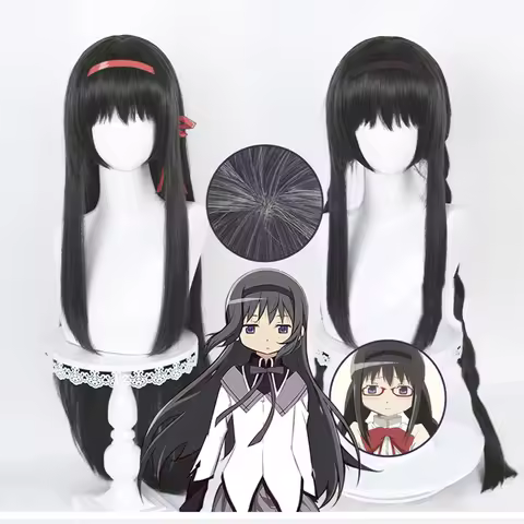 Akemi Homura Cosplay Wig Anime Puella Magi Madoka Magica Akemi Homura 90cm Long Straight Black Hallo