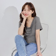 OB Cool Feeling.modal Plain Drape Collar Short Sleeve Top < AB21037 >