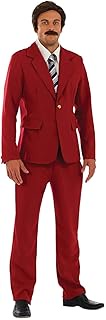 Mens 70s Newsreader Movie Costume Comedy Film Burgundy Suit Outfit