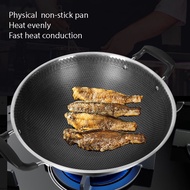 [Ready Stock] 304 Stainless SteelWok/Frying Pan Non -StickHoney Comb Single Screen 30cm/38cmAll Suit