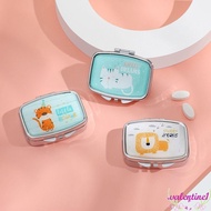 VALENTINE1 Mini Pill Case, 2 Grid Cute Cartoon Animals Jewelry Box, Square Multifunctional with HD Mirror Kawaii Sealed Organizer Medicine