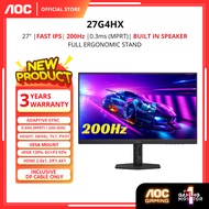 AOC 27G4HX GAMING MONITOR( 27" FAST IPS FHD / 0.3MS / 200HZ /ADAPTIVE SYNC / HD MI + DP)