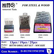D-H13M 1.5-6.5mm 13PCS | D-H19M 1.5mm-10mm 19Pcs | D-H25M 1.0-13mm 25pcs / HITTO DRILL BIT SET / HIT