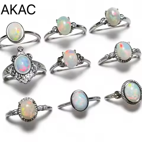 5rings AKAC natural opal ring approx6*8mm natural stone women ring adjustable ring