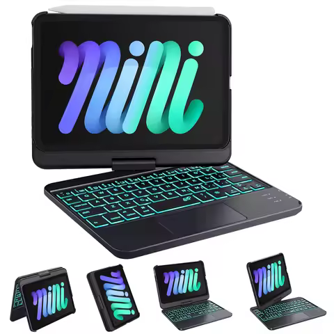 Swivel Keyboard Case for Apple iPad mini 7th/6th Gen 8.3-inch, Compact Bluetooth Keyboard with RGB B