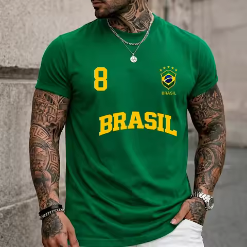 Fashion Men's T-shirt Brazil Blouse 8 Summer T-shirt Casual Crew Neck Short Sleeve Tops Outdoor Brea