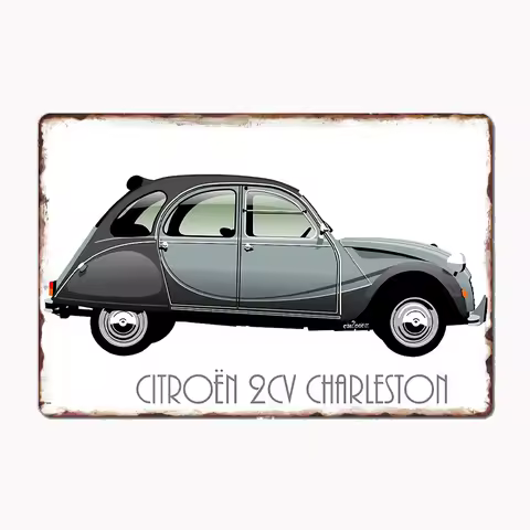 Citroën 2CV Charleston Grey Metal Sign Poster Garage Decoration Room Decor Automobile Club Tin Home 