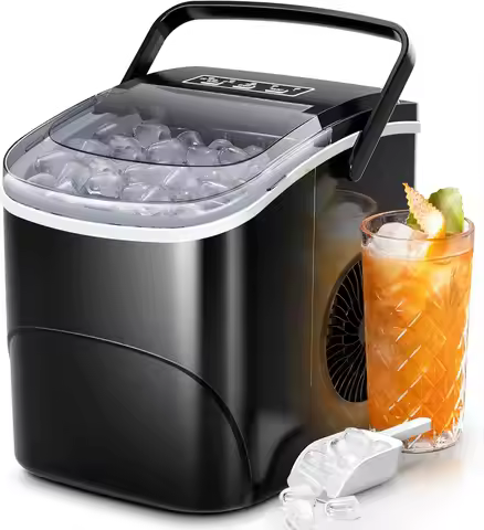 Ice Makers Countertop,26Lbs/24H,9 Cubes in 6 Mins,Portable Ice Maker Machine with Self-Cleaning,2 Si
