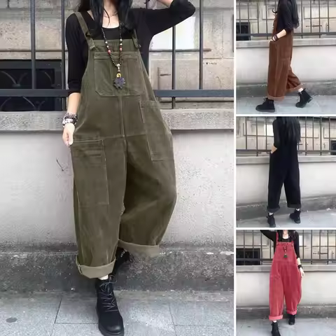 Vintage Corduroy Jumpsuits Women's Autumn Pants 2025 ZANZEA Casual Suspender Wide Leg Playsuits Romp