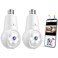 SYMYNELEC 2.5K 5GHz/2.4GHz Light Bulb Security Camera Outdoor 2PCS, Dual-Band WiFi Light Socket Came