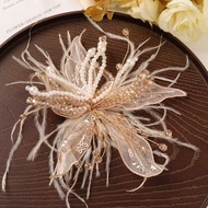 Feather Pearl 3D Organza Flower Patch Twisted Wire Crystal Flower Studded Patch Hand-made Multi-laye