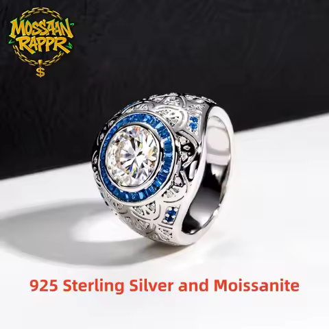 MossanRappr 3ct D Color Moissanite Men Diamond Ring 925 Sterling Silver Vintage Luxury Hip Hop Rings
