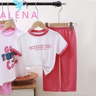 ALENA Seluar Kanak Kanak Perempuan Baju T Shirt Budak Perempuan Girl Clothes 1 To 12 Girls' Summer Home Clothes Set Children's Ice Silk Short-sleeved Trousers Thin Section Wide-leg 9-point Pants Two-piece Set