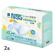 BLUE EAGLE 藍鷹牌 成人N95立體型醫用口罩 鼻樑壓條款  50片  藍色  2盒