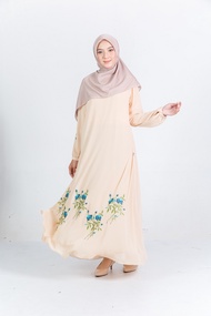 Elzatta Baju Dress Gamis Wanita Muslimah Wudhu Fiendly Bahan Chifon Aksen Bordir Bunga FN Haura Terb