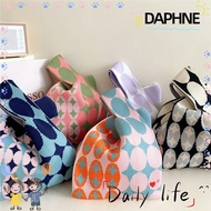 DAPHNE Knit Handbag Reusable Plaid Casual Color Shopping Bags Women Girls Knot Wrist Bag