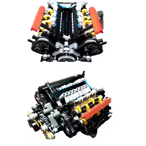 NEW Technincal Car Building Block MOC Motorized V8 Engine Model 32 Air Valve 8-Cylinder Brick Part T
