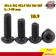 Black Round Head Hexagon Socket Screw M1.6 M2M2.5 M3M4M5 Screw Pan Head Hexagon Bolt Level 10.9 High