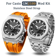 New Mod Kit GM 2100 Steel Bezel For G Shock Casio Modification Kit Rubber & Steel Watch Band For GM2