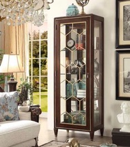 意式古典vintage輕奢風格復古玻璃飾櫃，裝飾櫃，酒櫃，展示櫃 ，線條古典優雅，櫃門金屬鏤空設計，高貴優雅又實用，全實木打造，進口胡桃木打造加上帶有射燈，增添實用性有兩款呎吋供選擇高:68.5L X
