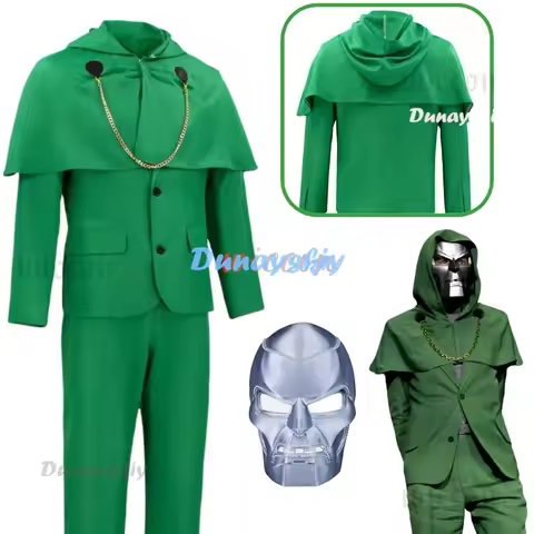Movie Doctor Doom Cosplay Costume Mask Adult Unisex Green Uniform Coat Pants Suit Doom Cosplay Hallo