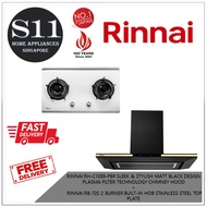 RINNAI RH-C1059-PBR SLEEK &amp; STYLISH MATT BLACK DESIGN PLASMA FILTER TECHNOLOGY CHIMNEY HOOD  +  RINNAI RB-72S 2 BURNER BUILT-IN HOB STAINLESS STEEL TOP PLATE