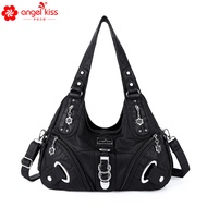 Angel Kiss Retro Distressed Large-Capacity Soft Leather y2k Diagonal Bag
