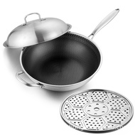 Factory Sales304Stainless Steel Wok Three-Layer Steel Five-Layer Steel Pan Non-Stick Pan Smoke-Free Pan Pieces Suit Gift